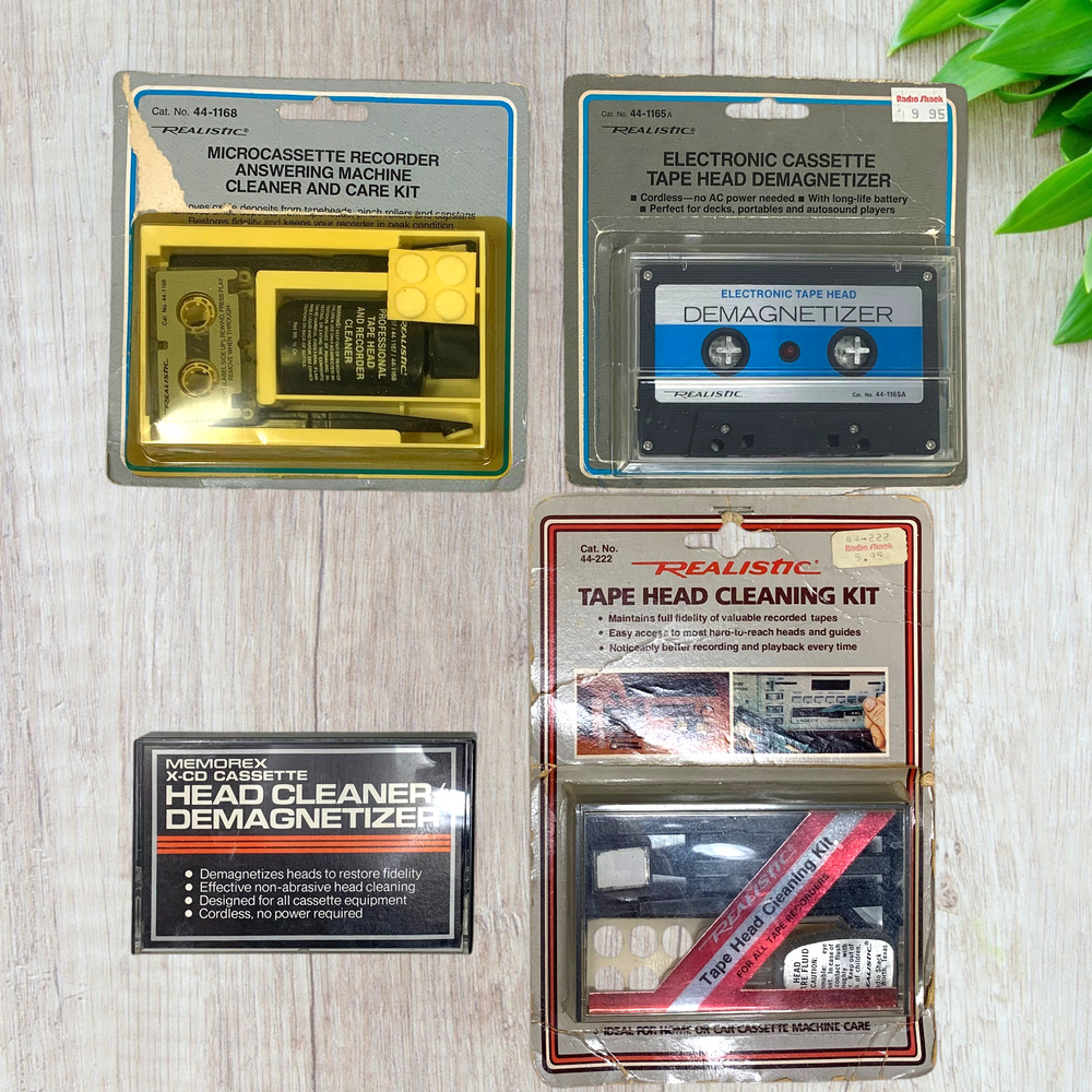 Vintage Radio Shack Realistic Cassette Head Cleaner Demagnetizer Lot NOS Memorex